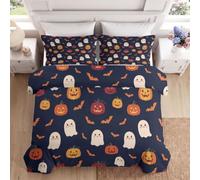Réversible Housse de Couette Microfibre Halloween240 x 263 cm | Halloween Linge de Lit avec Fermeture Éclair Mignon Sombre Amusant Citrouille Fantôme Textiles Garçons Filles Adulte