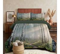 Réversible Imprimée 4 Saisons Couette 240X220Cm, Vert Édredon | Soleil Printanier Forêt De Bouleaux Couette Avec Taies D'Oreiller, Paysage Naturel Nordique Douce Respirante Couverture 2 Personnes