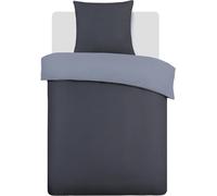 Reversible Two-Tone Bedding Set-100% Cotton-Charcoal/Grey-Duvet Cover Set 135 X 200 Cm With 1 Pillowcase 80 X 80 Cm-Single Bed-Natural Fibres-Oekotex
