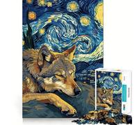 Rêves de Loup sous Un Ciel étoilé Puzzle Adulte 1000 pièces Jeu de Stimulation Cognitive Conception sans Espace Cadeau d'anniversaire Casse-tête (50x75cm)