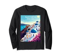 Rêves De Santorini Dômes Bleus Paysage Manche Longue