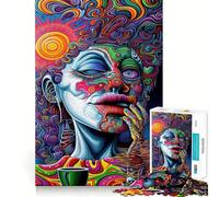 Rêves psychédéliques éclatants Puzzle de 1000 pièces représentant Un Portrait Abstrait surréaliste Découpe Laser pour Un Assemblage Activité de Partage et de Concentration idéale pour Les Proches