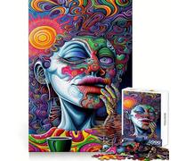 Rêves psychédéliques éclatants Puzzle de 1000 pièces représentant un portrait abstrait surréaliste, idéal pour les adolescents Activité ludique et relaxante, bords précis, cadeau attentionné (38x52cm)