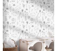Revetement Adhesif Meuble Animaux De Ligne Mignons Papier Peint Adhesif Mural pour Chambre Adulte Enfant PVC Waterproof Amovible Décoration Murale Stickers Meuble (38.6x320.6 CM)