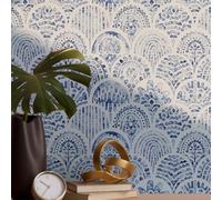 Revetement Adhesif Meuble Géométrie Bleue Rayée Papier Peint Adhesif Mural pour Chambre Adulte Enfant PVC Waterproof Amovible Décoration Murale Stickers Meuble (38.6x320.6 CM)