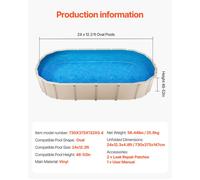 Revêtement de Piscine-VEVOR-Ovale-730x375x147 cm, Doublure Style Chevauchement Vinyle Calibre Standard-Hauteur 132 cm