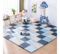 Revêtement de sol en mousse absorbant les chocs, 36 pièces, tapis de sol en mousse multicolore, carreaux de sol souples emboîtables, tapis de jeu en mousse EVA Puzzle Matting(White/blue/navy blue)