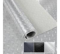 Revêtement de sol en PVC au mètre - Antidérapant - 1,5 mm - Sans odeur - Tapis en tôle ondulée à carreaux Dionis - Antidérapant - Argenté - 400 x 100 cm