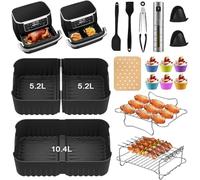 Revêtement en Silicone pour Friteuse à Air Comprimé Ninja Foodi Flexdrawer AF500EUCP, 1 x 10,4 L + 2 x 5,2 L Accessoires pour Friteuse à Air Comprimé Double Zone, Paniers, Grille, Gants, Tong, etc.