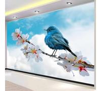 Revêtement Mural Grand Format 3D Sakura Blanc 416x254 cm, Papier Peint Panoramique Oiseaux Fleurs de Printemps en Intissé HD Fresque Murale pour Maison Moderne Pose Facile 2413o