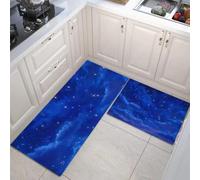 Rêveur Et Paisible 2 Pièces Tapis de Cuisine, Antidérapant Absorbant,Bleu Foncé Tapis de Coureur, Ciel Étoilé Et Nuages Imprimé Paillasson Cuisine, 40x60+40x120cm