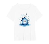 Reveur House Blue : House of Dreams Starry Night Whimsy T-Shirt, Femme Grandes Tailles, Blanc, 4X