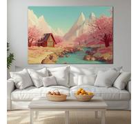 Rêveur Impression sur Toile 70 x 50 cm Decoration Murale Paysage de printemps Illustration 3D Decoratifs Muraux Chambre Horizontal Deco Cadre Décoration Salon Art Wall