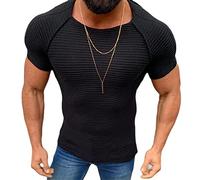 REVHQ Basique T-Shirt Homme Manches Courtes Pullover Été Musclé Shirt Homme Col Rond Couleur Unie T-Shirt Stretch Slim Fit Tricot Homme Simplicité Confortable Casual T-Shirt Homme E-Black M
