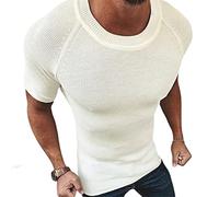 REVHQ Basique T-Shirt Homme Manches Courtes Pullover Été Musclé Shirt Homme Col Rond Couleur Unie T-Shirt Stretch Slim Fit Tricot Homme Simplicité Confortable Casual T-Shirt Homme B-White XL