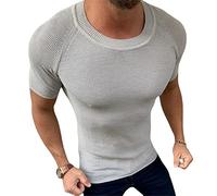 REVHQ Basique T-Shirt Homme Manches Courtes Pullover Été Musclé Shirt Homme Col Rond Couleur Unie T-Shirt Stretch Slim Fit Tricot Homme Simplicité Confortable Casual T-Shirt Homme A-Grey M