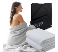 REVIIV Lot de 2 serviettes de sauna 100 % coton gaufré gris clair - Sessions de sauna à domicile sans nettoyage - Serviettes de sauna absorbantes et à séchage rapide