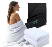 REVIIV Lot de 2 serviettes de sauna en coton gaufré blanc doux - Confortable et facile à nettoyer à la maison - Serviette de sauna super absorbante
