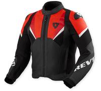 Revit Automate Blouson en cuir de moto perforé, Noir/Rouge néon, Taille 50