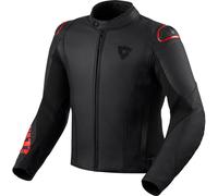 REV'IT! Veste moto Quadratic – cuir perforé – Noir/Rouge néon – Taille 54 Homme