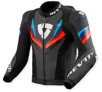 Revit Quantum 3 Pro Blouson en cuir de moto perforé, noir-rouge-bleu, taille 48 pour homme