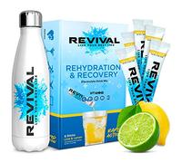 Revival Rapid Rehydration Starter Pack - Bouteille d'Eau en Acier 500 ml avec 1 x 6 Paquets de Sachets de Poudre d'Électrolytes - Citron