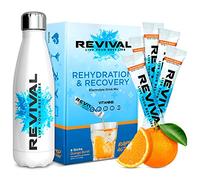 Revival Rapid Rehydration Starter Pack - Bouteille d'Eau en Acier 500 ml avec 1 x 6 Paquets de Sachets de Poudre d'Électrolytes - Explosion d'Orange