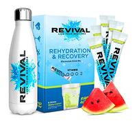 Revival Rapid Rehydration Starter Pack - Bouteille d'Eau en Acier 500 ml avec 1 x 6 Paquets de Sachets de Poudre d'Électrolytes - Pastèque