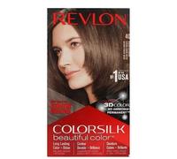 Revlon Colorsilk Beautiful Color Coloration Permanente des Cheveux avec Technologie au Gel 3D et Kératine, Teinture avec Couvrance à 100% des Cheveux Blancs, 40 Châtain cendré moyen