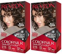 Revlon Colorsilk Beautiful Color Coloration Permanente Des Cheveux Avec Technologie Au Gel 3D Et Kératine, Teinture Avec Couvrance à 100% Des Cheveux Blancs, 30 Châtain Foncé (Lot de 2)