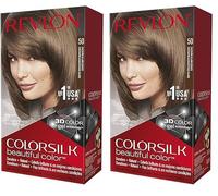 Revlon Colorsilk Beautiful Color Coloration Permanente des Cheveux avec Technologie au Gel 3D et Kératine, Teinture avec Couvrance à 100% des Cheveux Blancs, 50 Châtain cendré clair (Lot de 2)