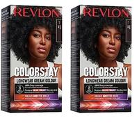 Revlon ColorStay - Coloration Permanente - Coloration Cheveux Longue Tenue - Couvre 100% des cheveux blancs - Jusqu’à 8 semaines - Huile de Macadamia et de Beurre de Murumuru - N1 Noir (Lot de 2)