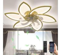 Revneey Ventilateur De Plafond LED Avec Éclairage,66W À Intensité Variable Ventilateur De Plafond Réversible Silencieux Avec Lampe Pour Salon Chambre À Coucher Salle À Manger, Or,6 Têtes 78cm