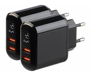 Revolt 2 chargeurs secteur USB 2 ports 18 W avec écran - coloris noir