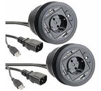 : 2 hubs USB actifs encastrables avec prise 230 V et 3 ports USB 2.0
