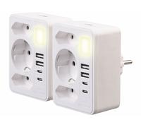 Revolt 2 multiprises murales avec 4 ports de charge USB-A / USB-C et veilleuse