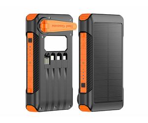 Revolt Batterie externe 10.000 mAh solaire & dynamo PB-825 avec câbles de charge intégrés