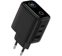 revolt Bloc d'alimentation multiple : bloc d'alimentation compact de 65 W avec 2 ports USB-C et 1 USB-A, GaN, écran TFT (chargeur pour ordinateurs portables, chargeur avec GaN)