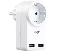 revolt High-Tech - USB Prise Adaptateur: Prise avec Alimentation USB Double (fiche d'alimentation, multiprise, multiprise)