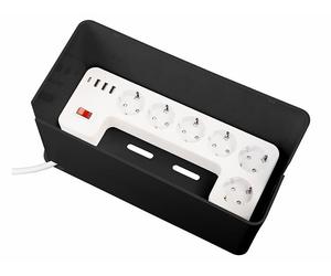 Revolt Multiprise 6 prises secteur + 4 USB avec boîte de rangement - coloris noir