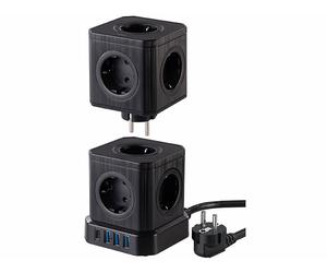 Revolt Multiprise colonne 9 prises avec 4 ports USB - coloris noir