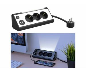 Revolt Multiprise d'angle 3 prises avec 2 ports USB et veilleuse LED