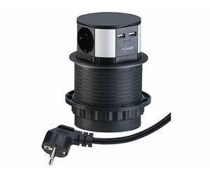 Revolt Multiprise de bureau encastrable et rétractable avec 3 prises 230V et 2 x USB