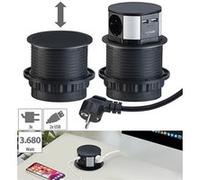 Multiprise de bureau encastrable et rétractable avec 3 prises 230V et 2 x USB [reVolt]