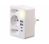 Revolt Multiprise murale avec 4 ports de charge USB-A / USB-C et veilleuse réglable