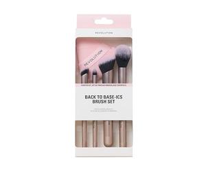 Revolution Back To Base-ics Starter Essentials Brush Set, Coffret de 4 pinceaux essentiels pour fond de teint, correcteur & blush, végane