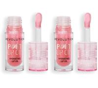 Revolution, Huile à Lèvres Pout - Huile Nourrissante Lèvres Teintée pour une Brillance Éclatante et un Fini Non Collant, Végan & Sans Cruauté, Glamour Rose Scintillant, 4 ml (Lot de 2)