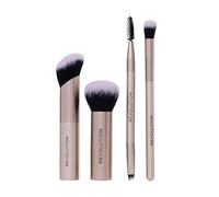 Revolution On The Glow Travel Brush Set, Coffret de 4 pinceaux visage de voyage, poils synthétiques, végane