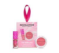 Revolution Pop Rose Kiss blush & duo lèvres Pink Shimmer | Mini Blusher Reloaded & huile lèvres Pout, cadeau pour elle, sans cruauté et végan