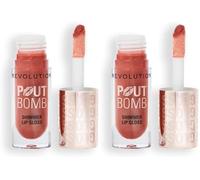 Revolution, Pout Bomb Gloss Scintillant, Gloss Lèvres Ultra Brillant avec Acide Hyaluronique & Parfum Vanille, Nude Glow (Lot de 2)